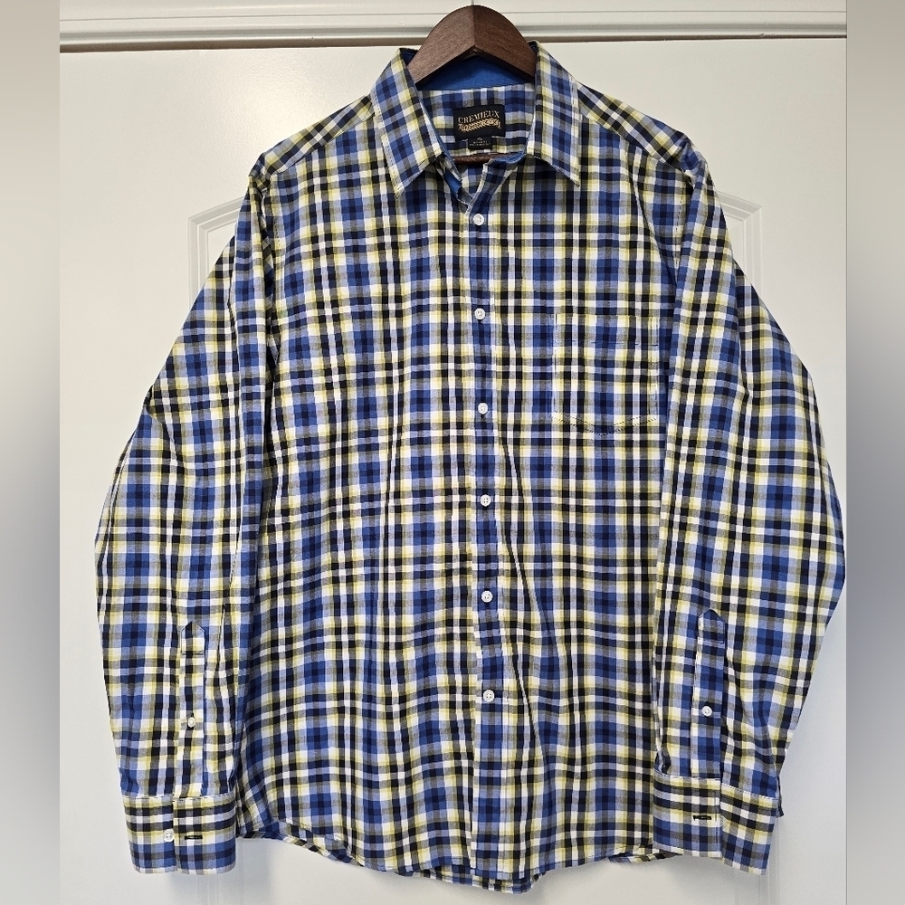Cremieux Premium Denim Men's Blue Navy Plaid Button-Up Shirt Size Xlarge